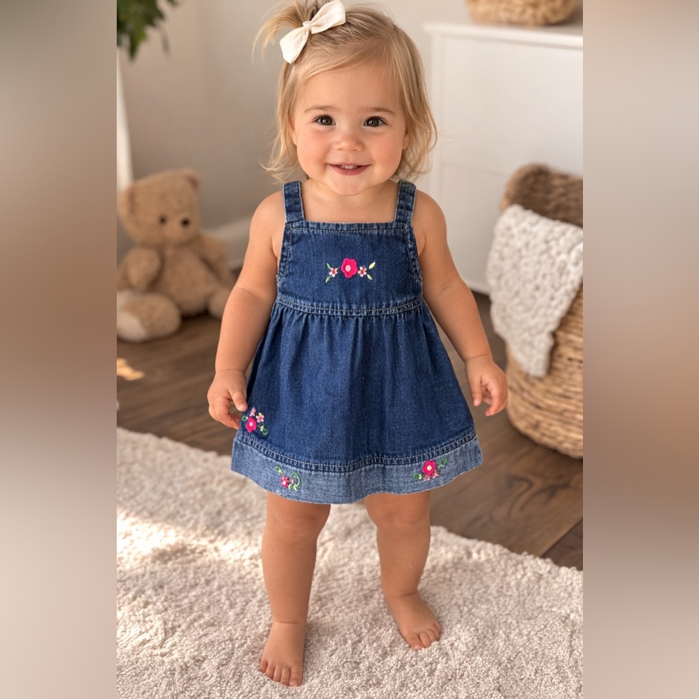 Y2K denim embroidered dress size 12-18 M